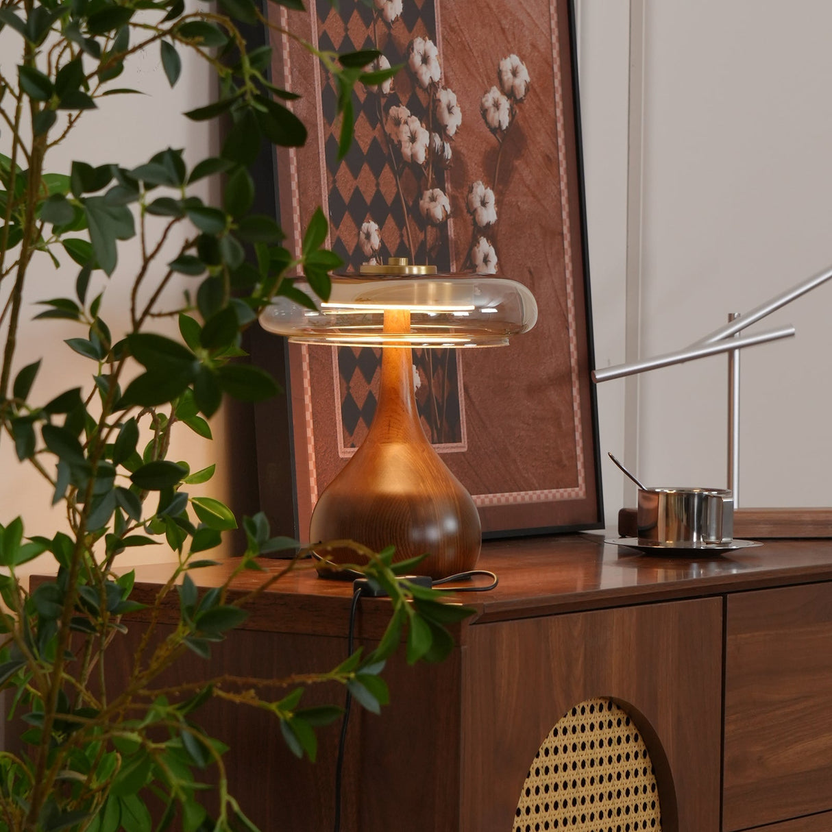 Modern LED Table Lamp Walnut Wood Base With Glass Shade - Product detail 18