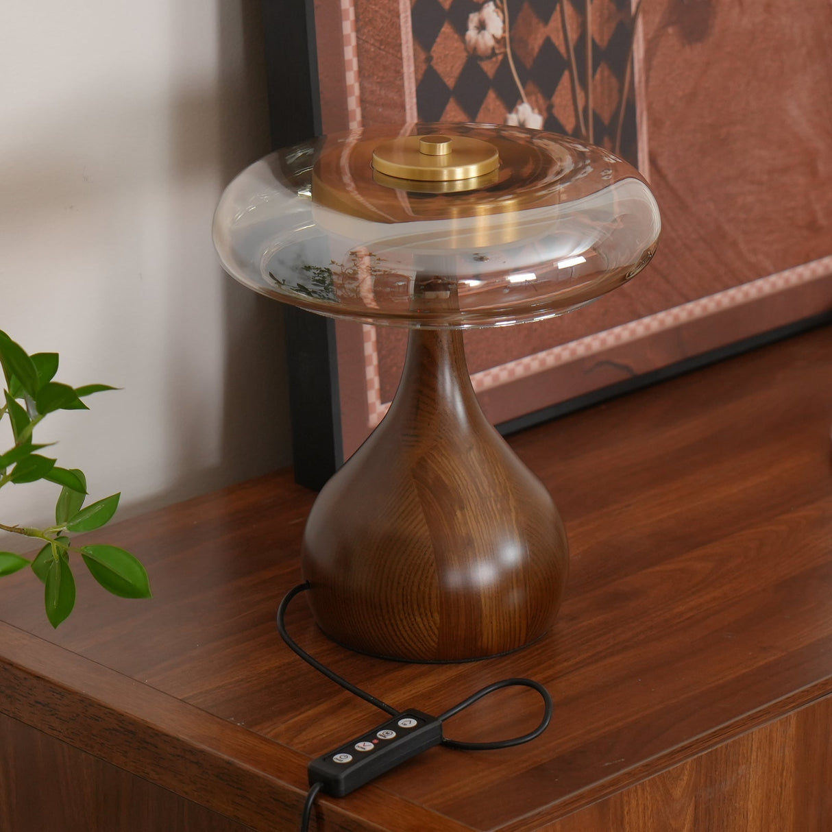 Modern LED Table Lamp Walnut Wood Base With Glass Shade - Product detail 6
