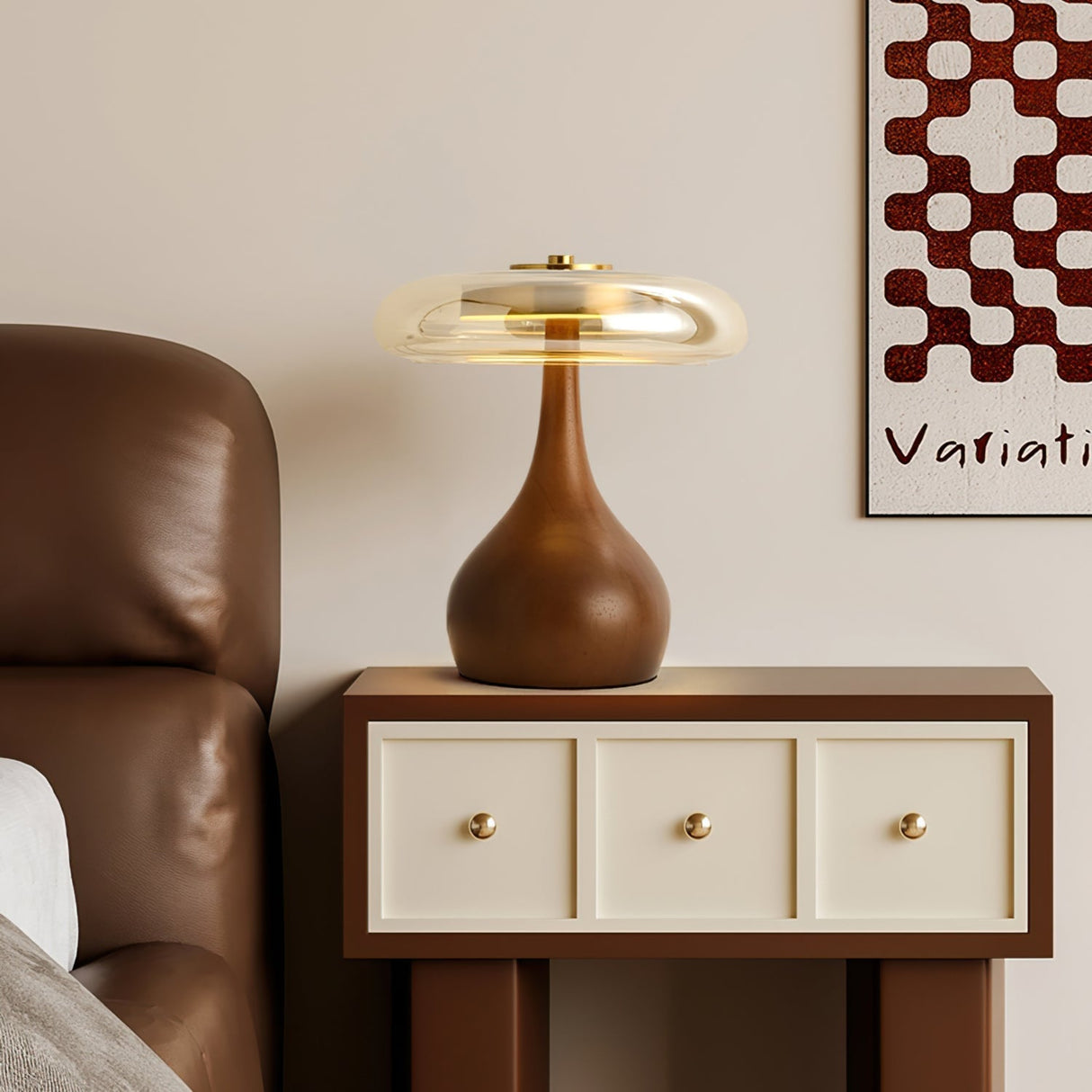 Modern LED Table Lamp Walnut Wood Base With Glass Shade - Product detail 9