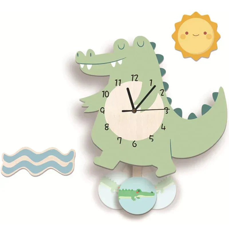 Kids Dinosaur Wall Clock Interactive Pendulum Design - Product showcase