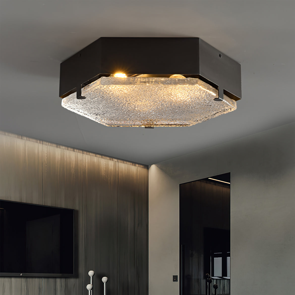 Hexagonal Ceiling Light Black Metal Glass Shade - Product detail 5