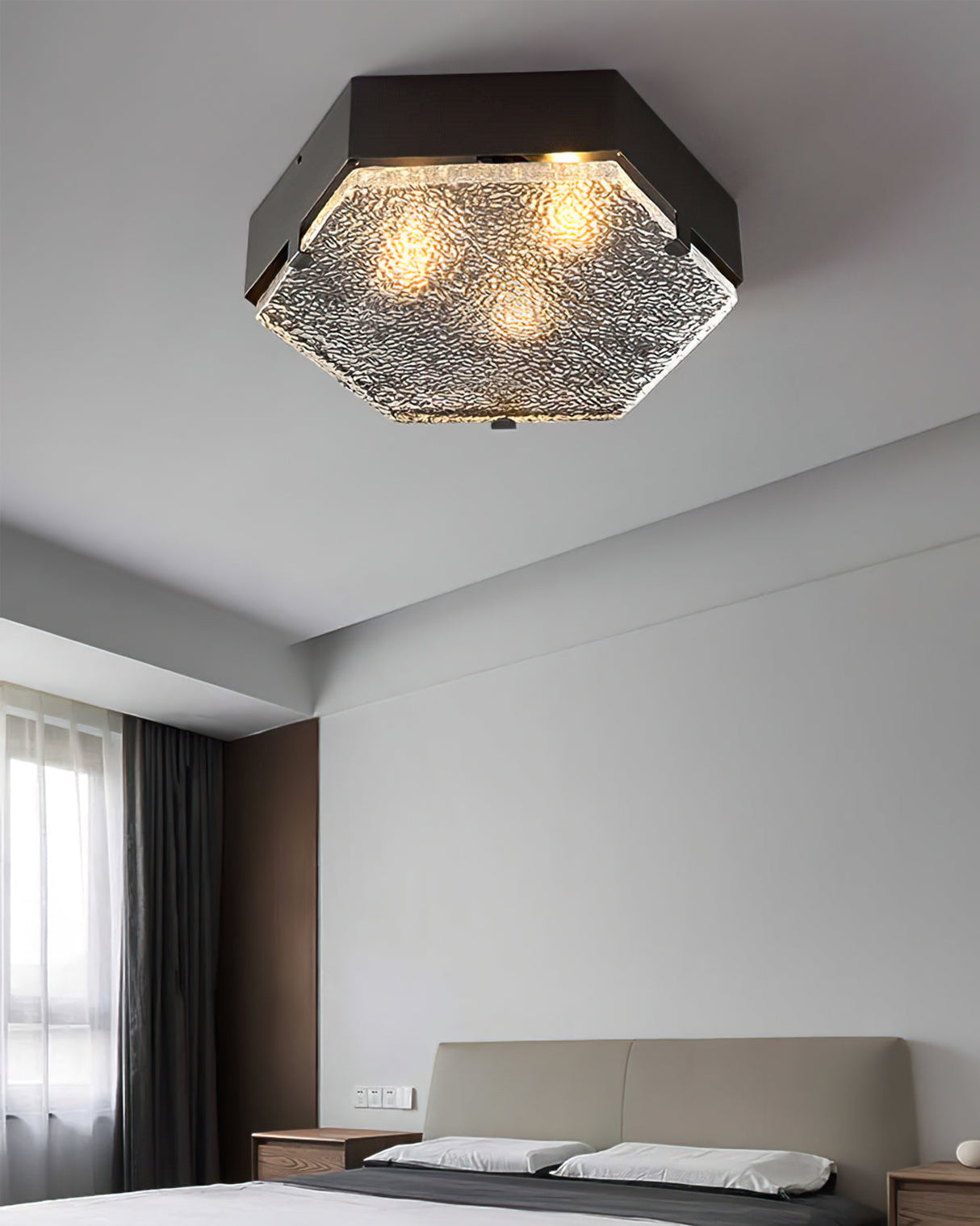 Hexagonal Ceiling Light Black Metal Glass Shade - Product detail 6
