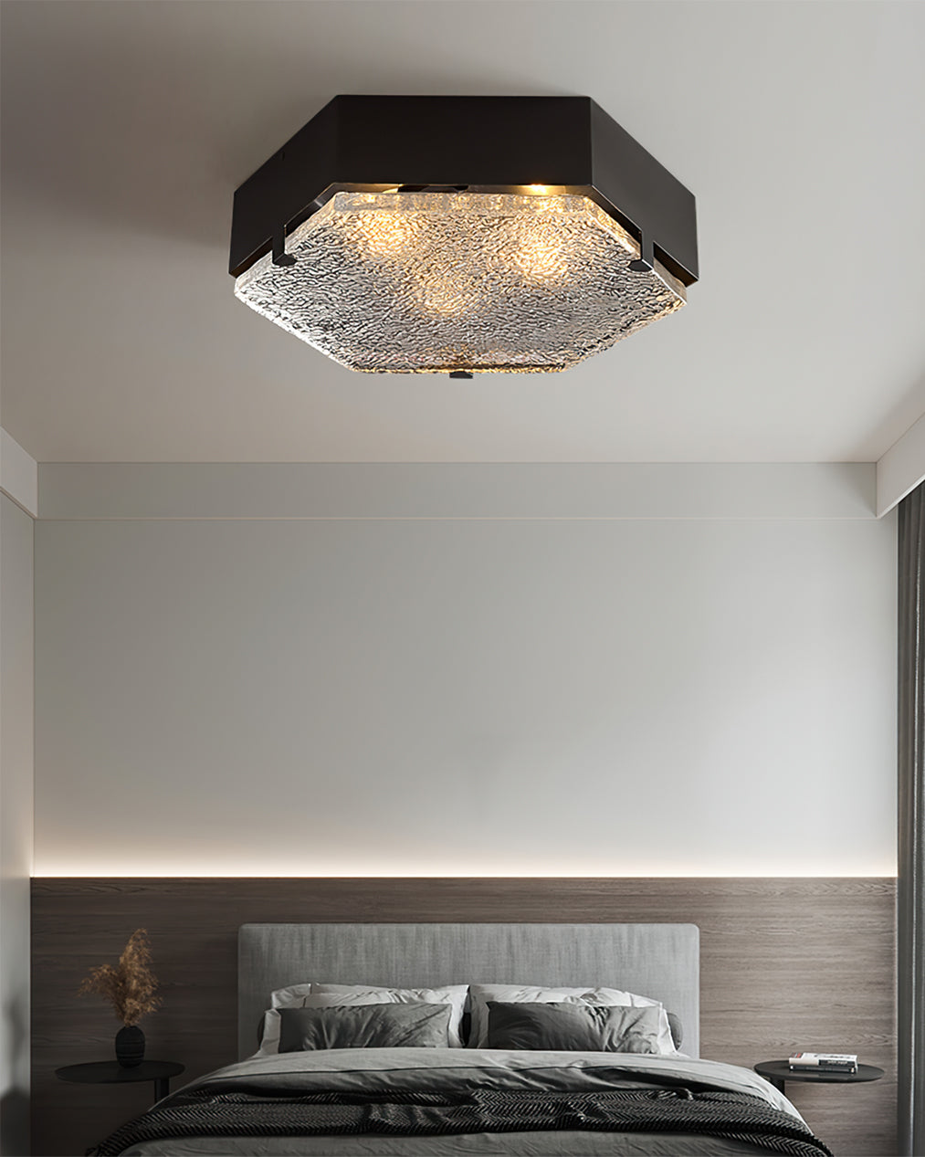 Hexagonal Ceiling Light Black Metal Glass Shade - Product detail 7