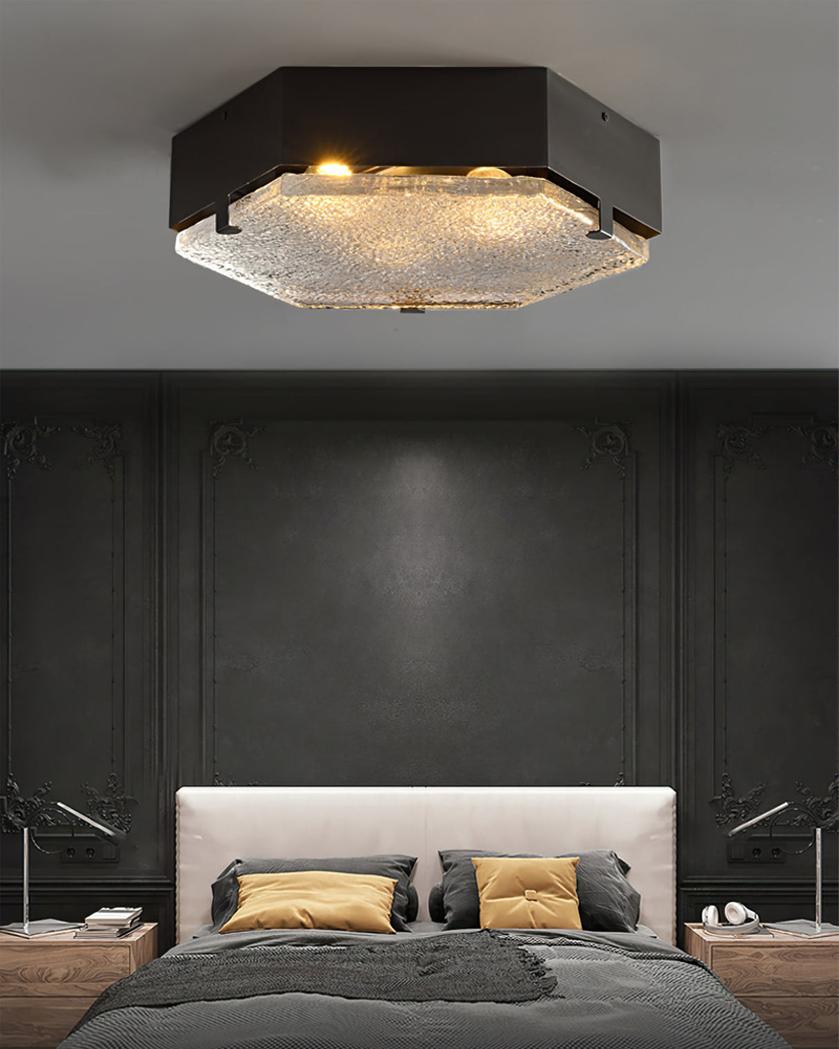 Hexagonal Ceiling Light Black Metal Glass Shade - Product detail 9