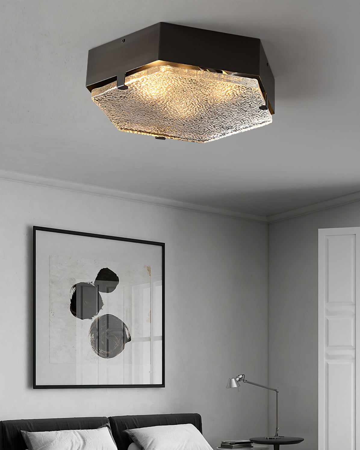 Hexagonal Ceiling Light Black Metal Glass Shade - Product detail 10