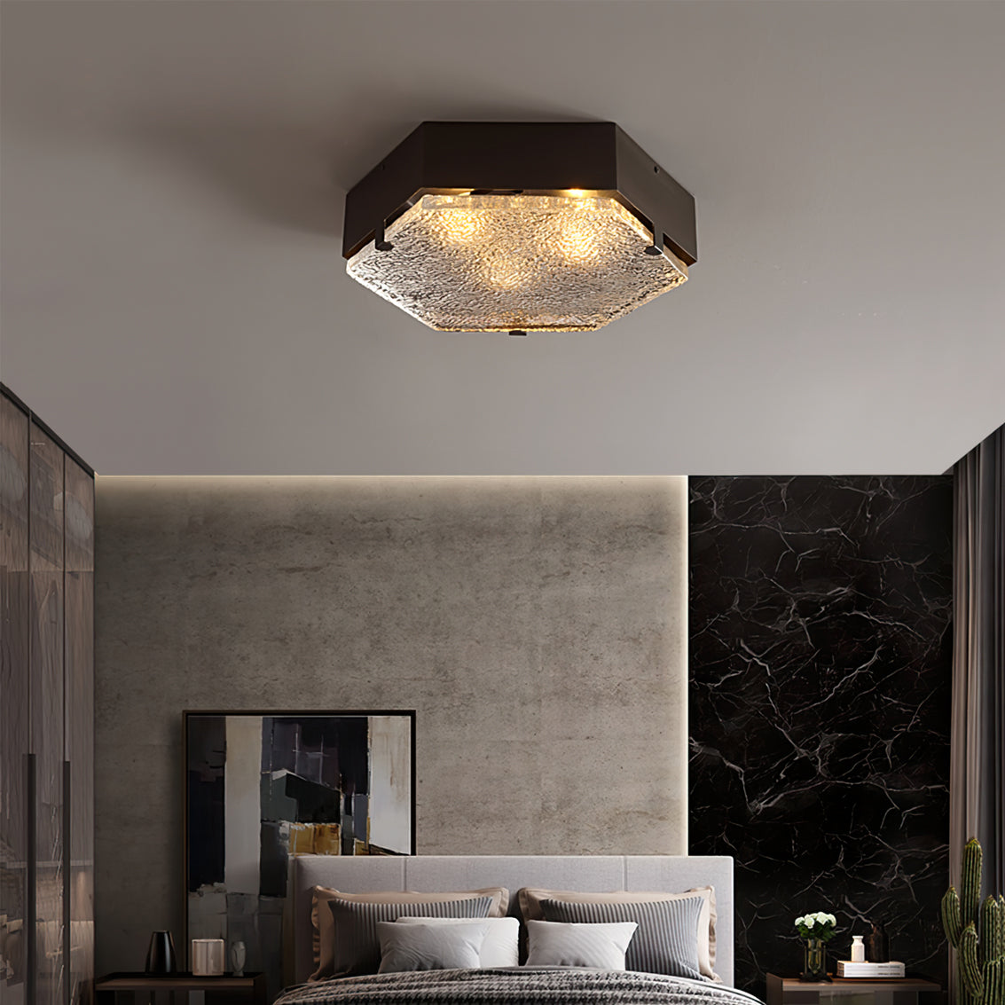 Hexagonal Ceiling Light Black Metal Glass Shade - Product example