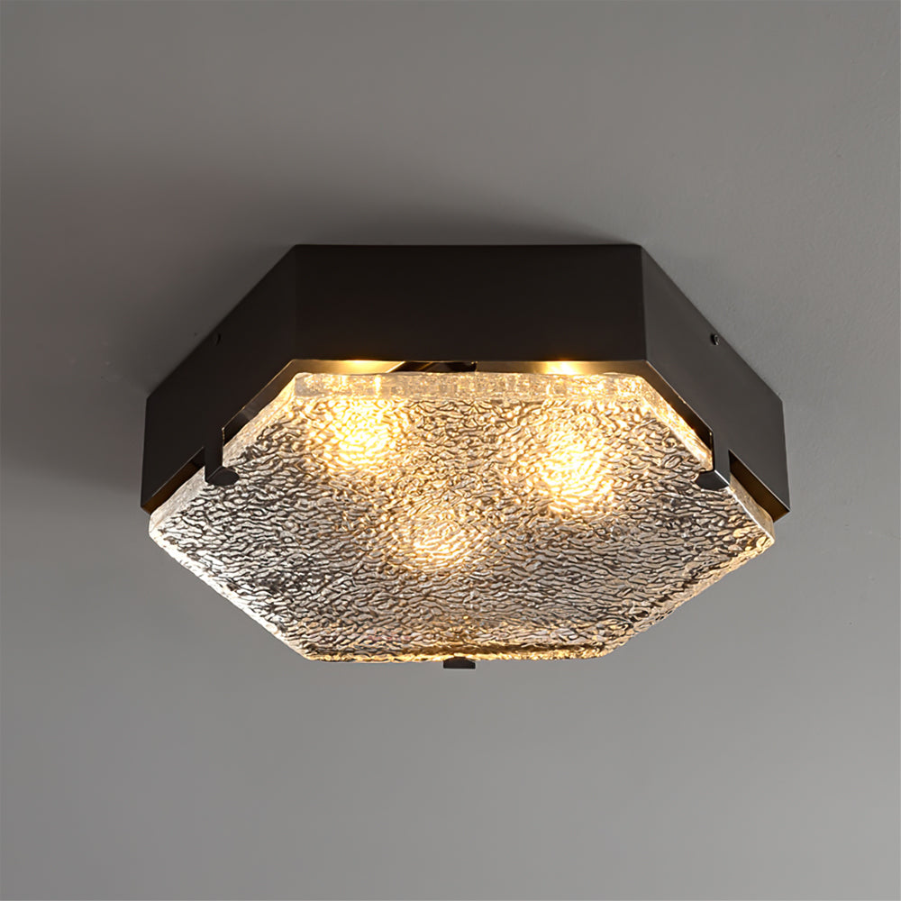 Hexagonal Ceiling Light Black Metal Glass Shade - Detailed view