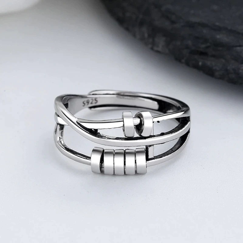 Sterling Silver Fidget Ring Dual Band Spinner Design - Product showcase