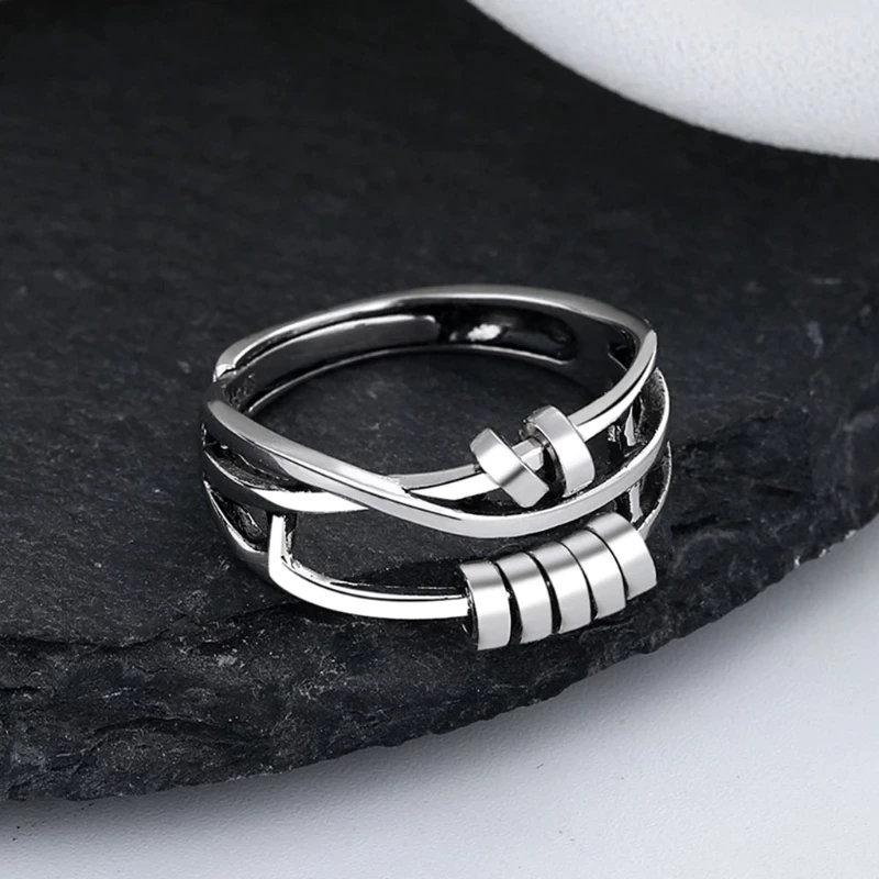 Sterling Silver Fidget Ring Dual Band Spinner Design - Product example