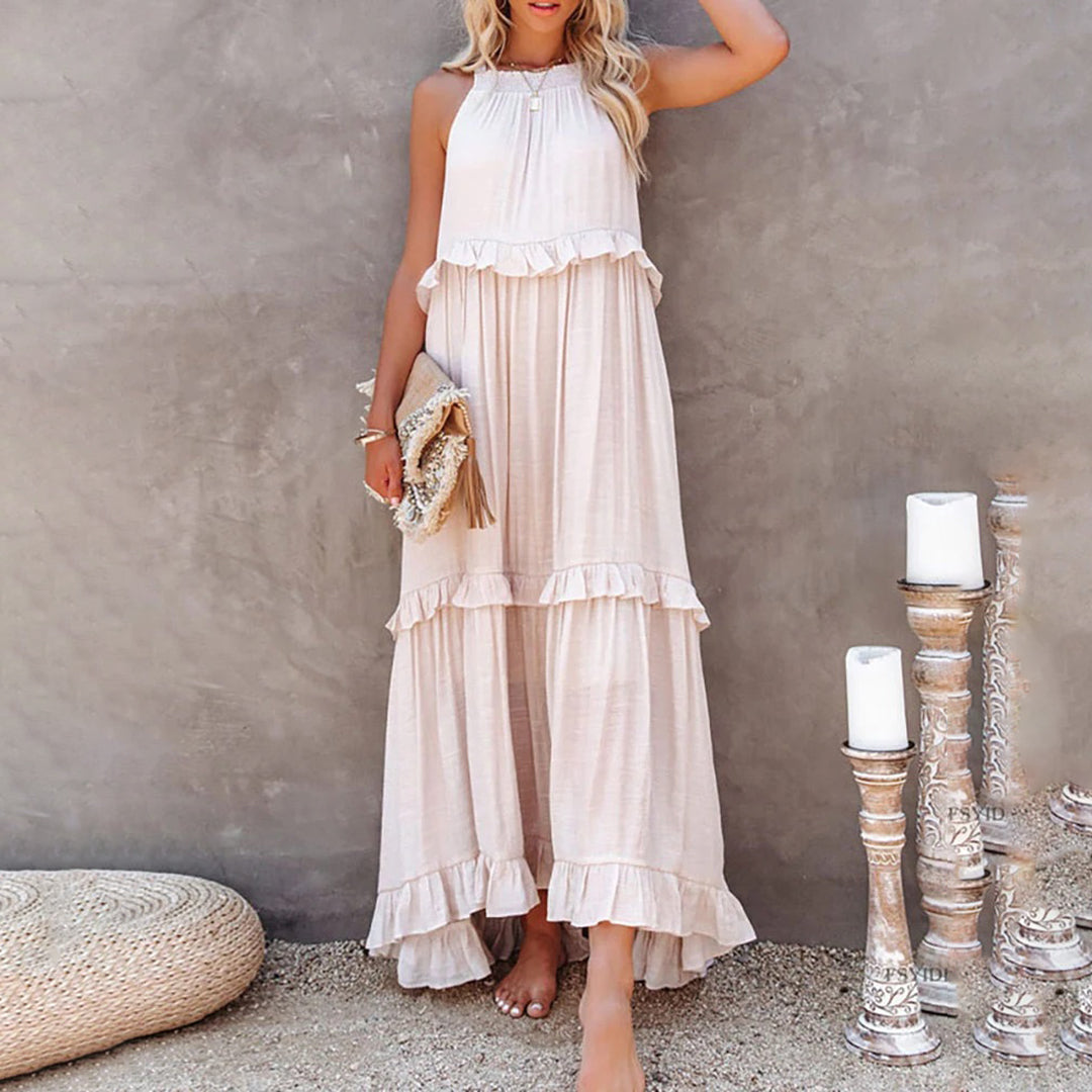Layered Maxi Dress Ruffled Halter Neck Design - Product example