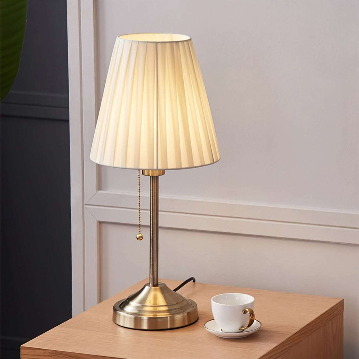 Modern Table Lamp Brushed Metal Base With Pleated Shade - Product example