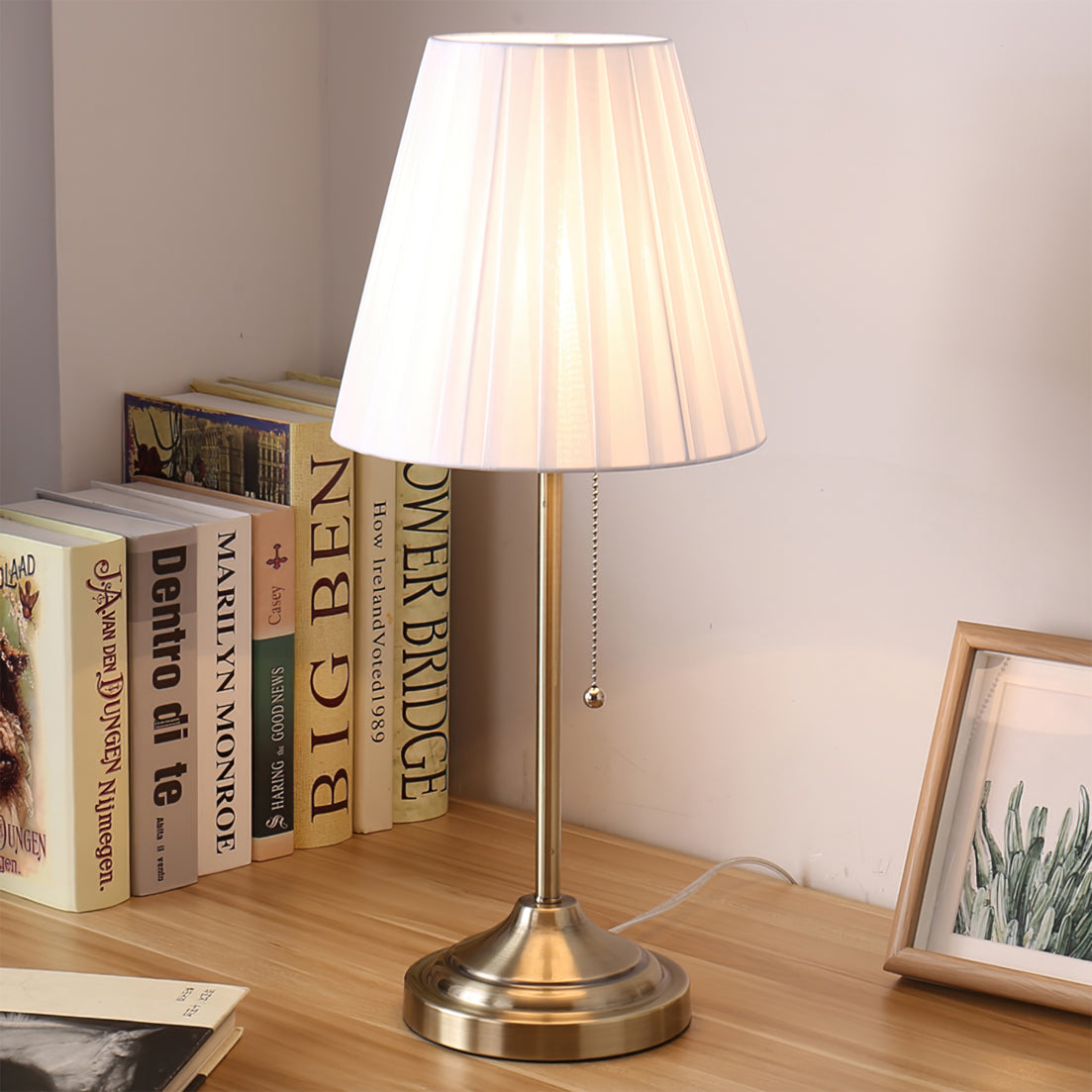 Modern Table Lamp Brushed Metal Base With Pleated Shade - Detailed view