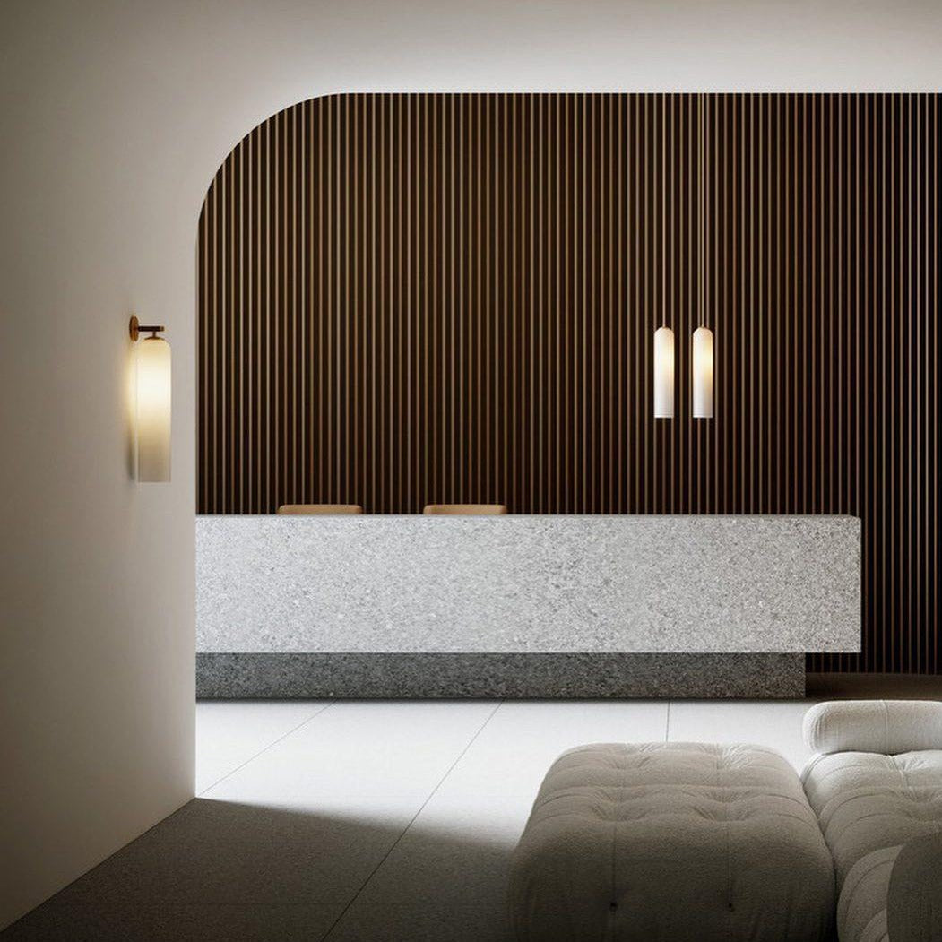 Modern Glass Wall Lamp Cylindrical Frosted Shade with Brass Mount - Product example