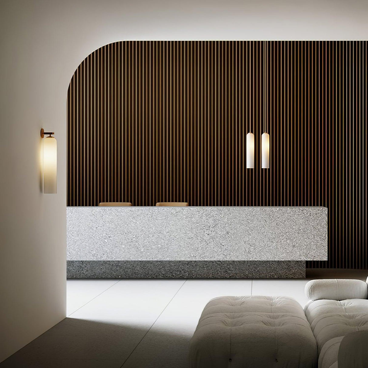 Modern Glass Wall Lamp Cylindrical Frosted Shade with Brass Mount - Product detail 4