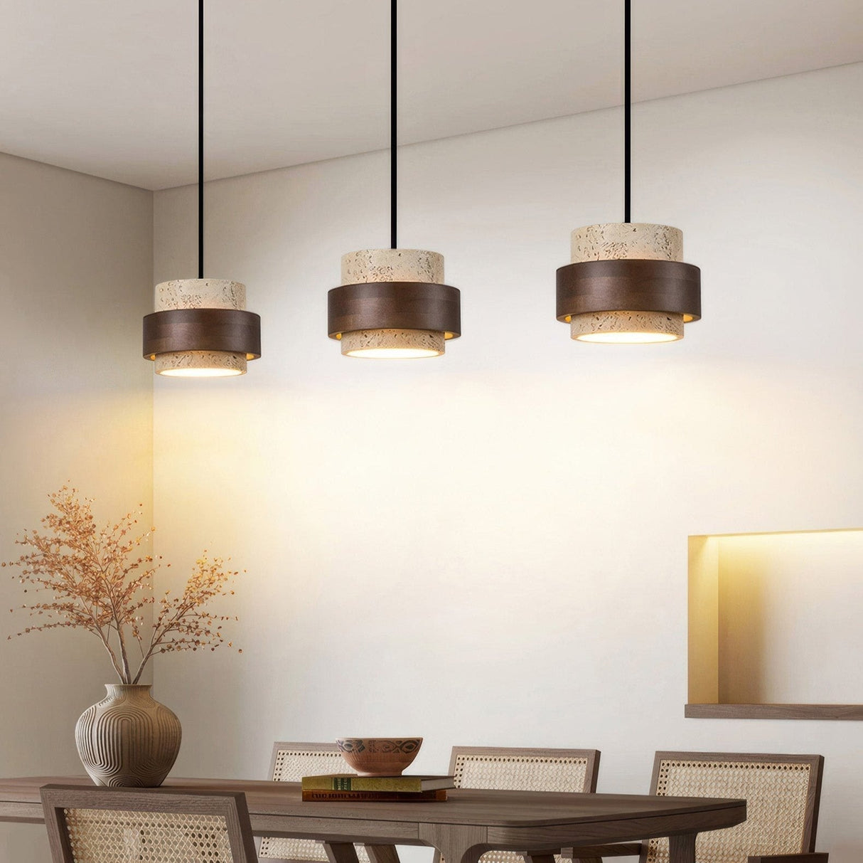 Modern Pendant Light Travertine Wood Layered Design - Product example