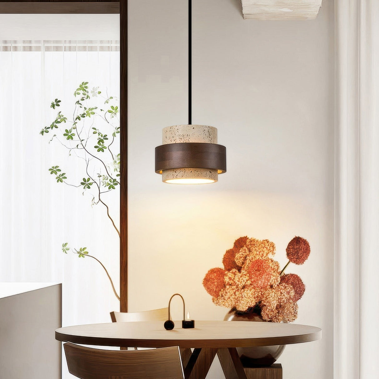 Modern Pendant Light Travertine Wood Layered Design - Product detail 4