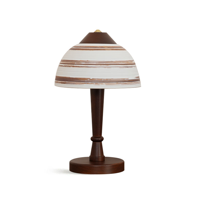 Modern LED Table Lamp Walnut Wood Base with Striped Shade - Product detail 14