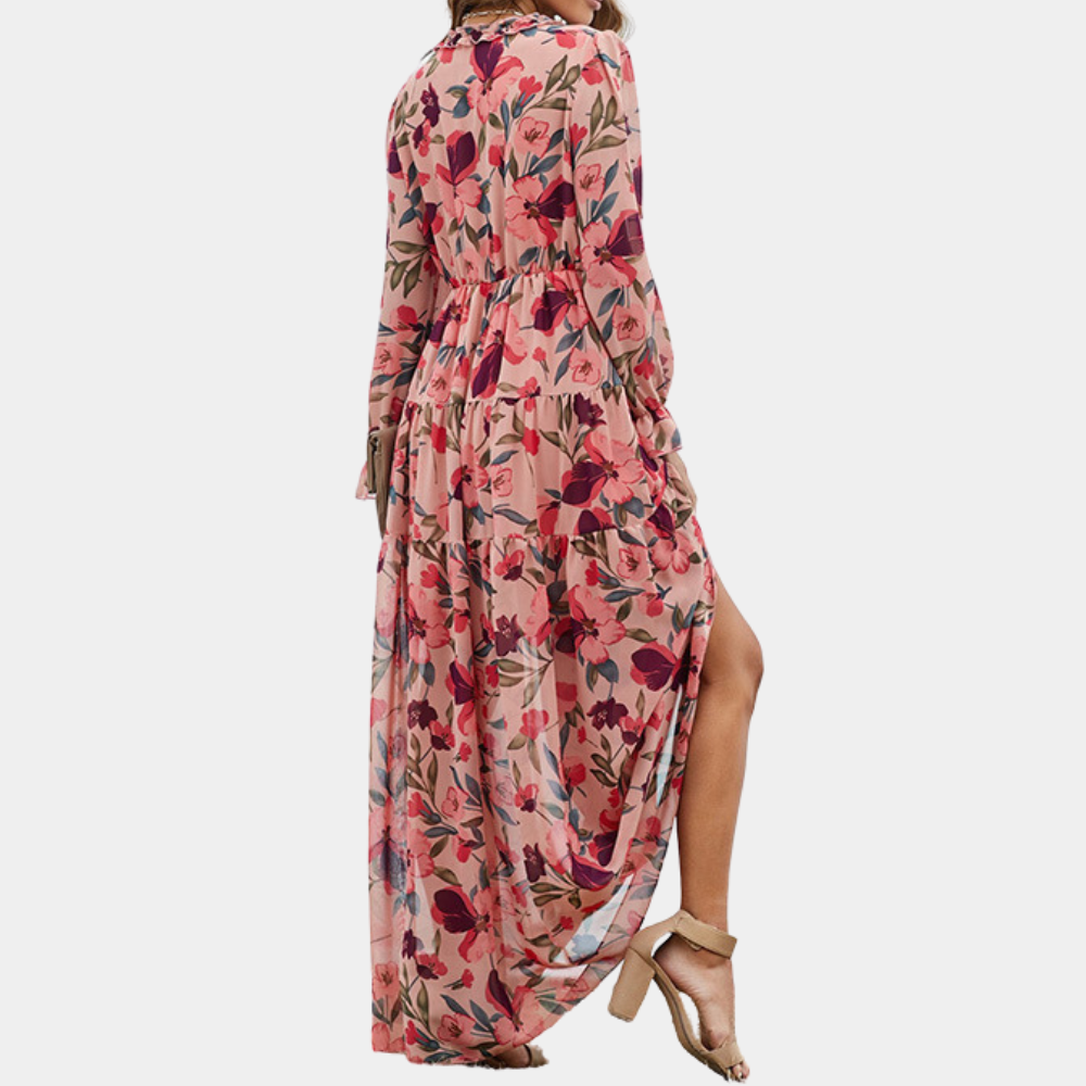 Floral Maxi Dress V-Neck Long Sleeve Summer Design - Product example