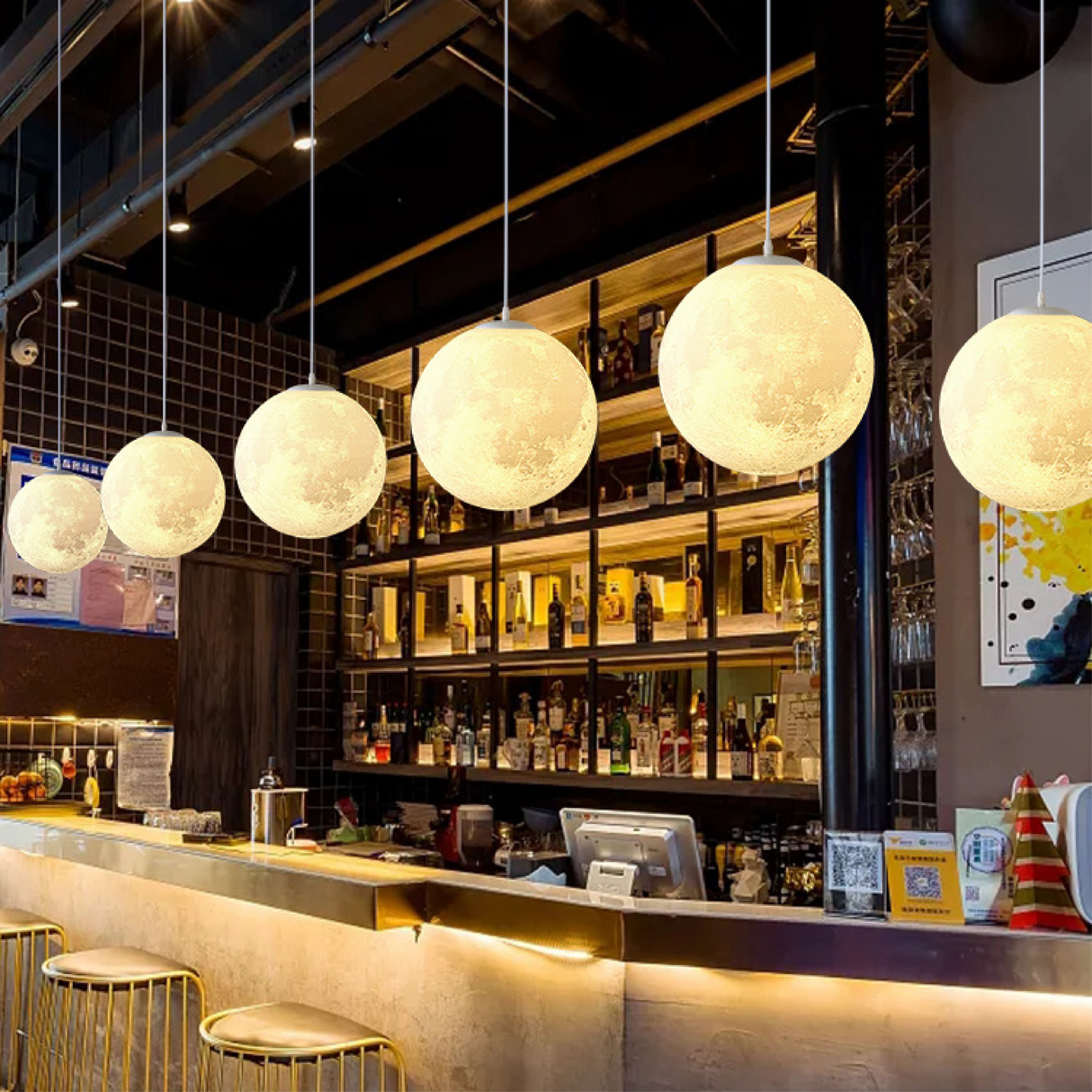 Moon Pendant Light Lunar Pattern Hanging Globe - Product showcase