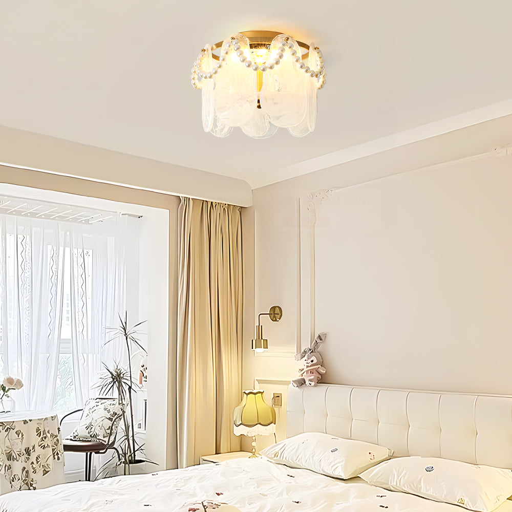 Pearl Ceiling Light Golden Frame With Glass Panels - Product example