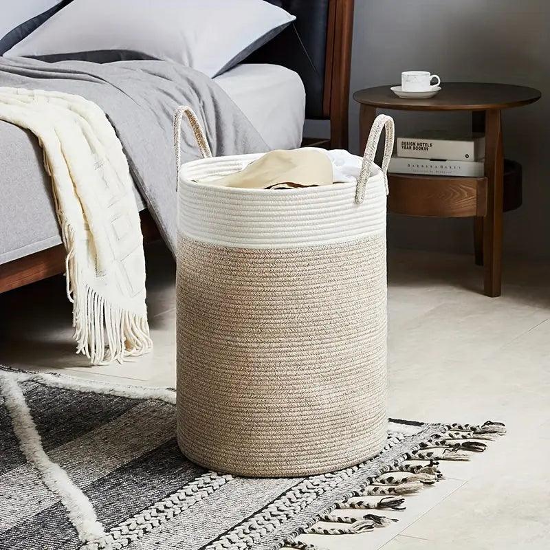 Cotton Rope Storage Basket Natural Two-Tone Woven Design - Product detail 4