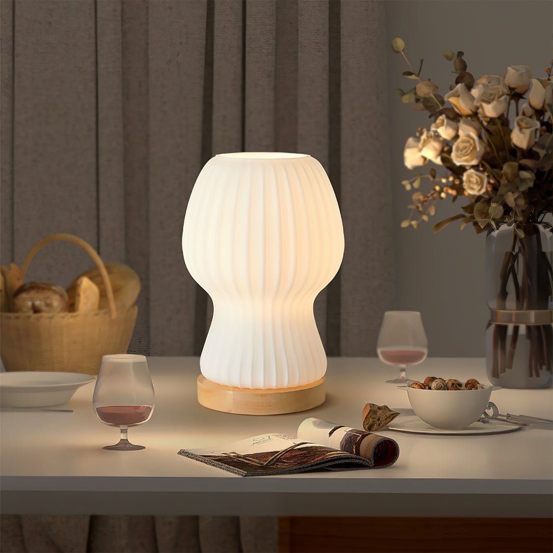 Modern Glass Table Lamp Folded Shade With Wood Base - Product detail 5