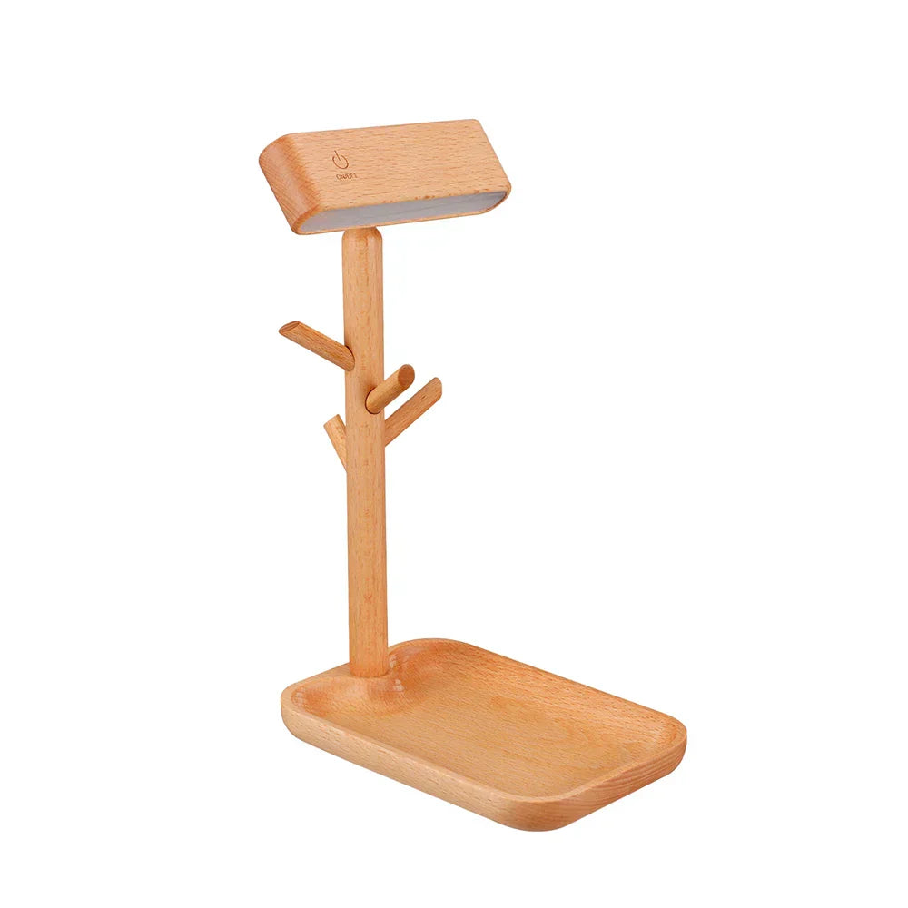 Wooden Table Lamp Dimmable Light With Storage Base - Product showcase