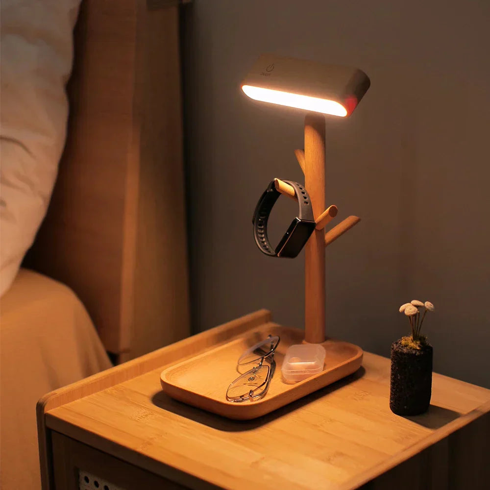 Wooden Table Lamp Dimmable Light With Storage Base - Detailed view