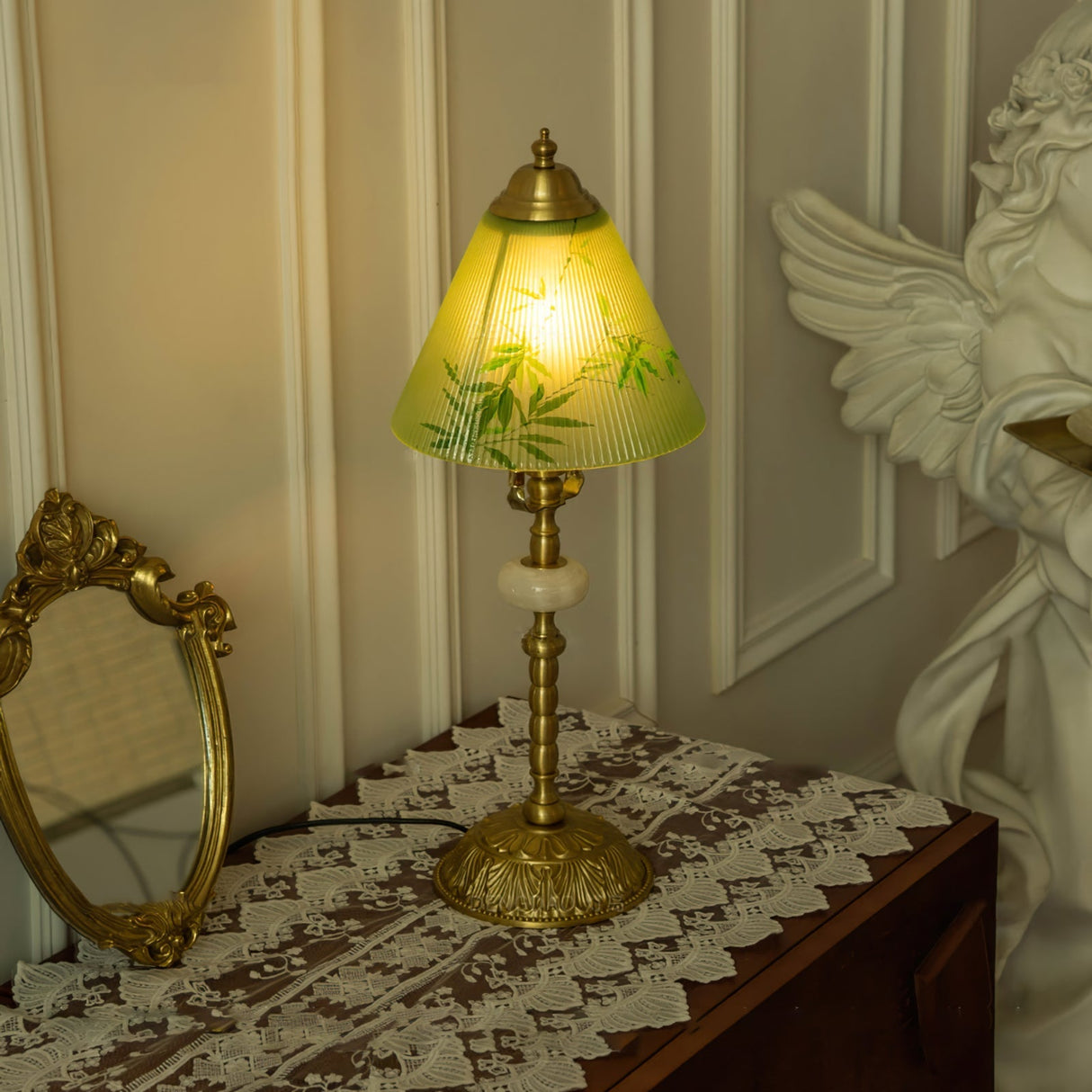 Bamboo Pattern Table Lamp Green Glass Brass Finish - Product detail 7