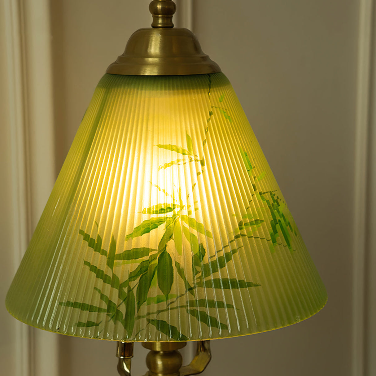 Bamboo Pattern Table Lamp Green Glass Brass Finish - Product detail 8
