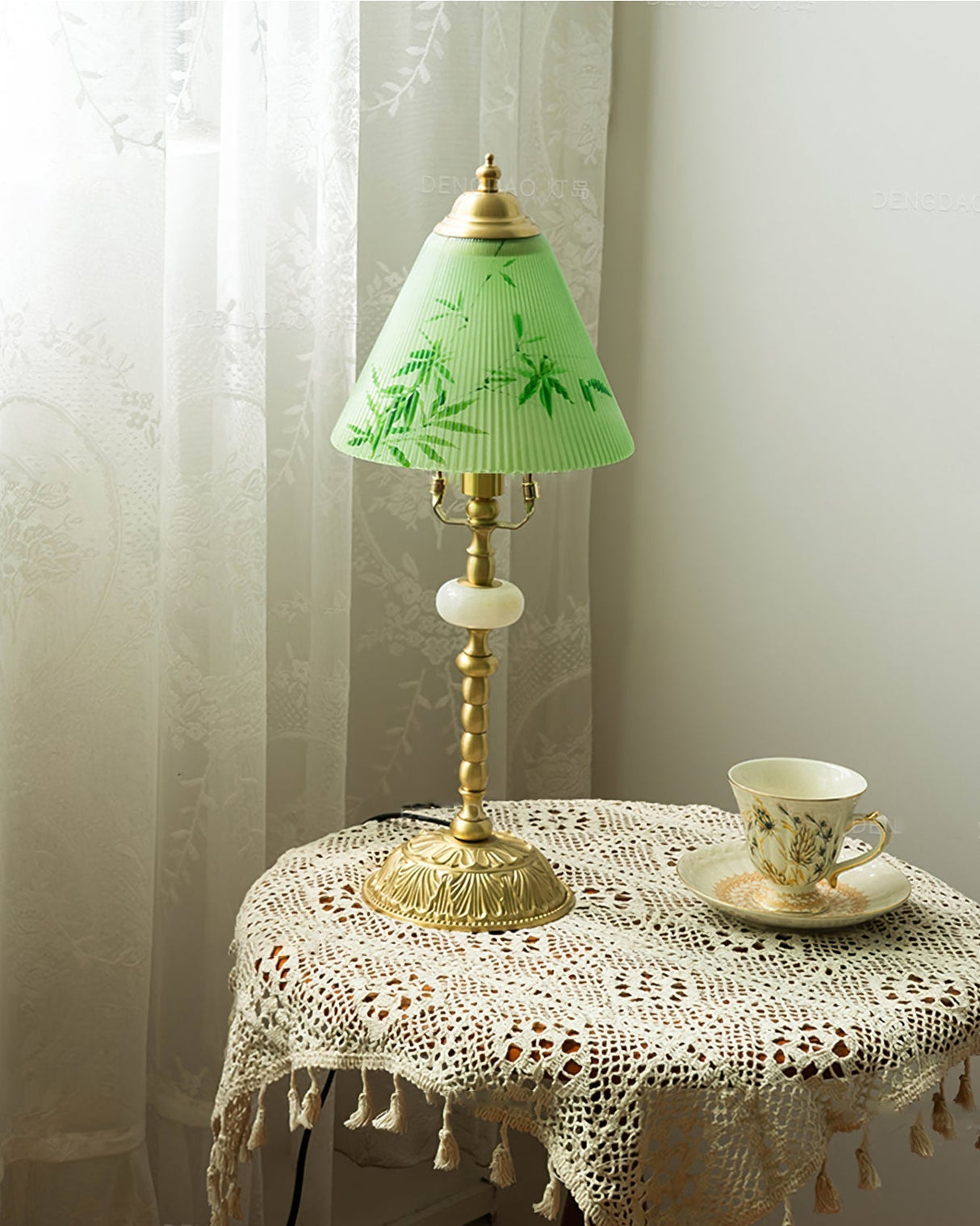Bamboo Pattern Table Lamp Green Glass Brass Finish - Product detail 4