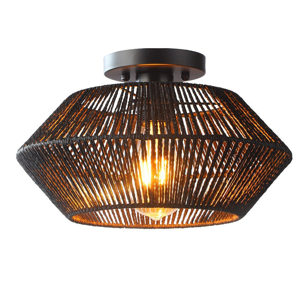 Bamboo Woven Ceiling Light Handcrafted Natural Shade - Product showcase