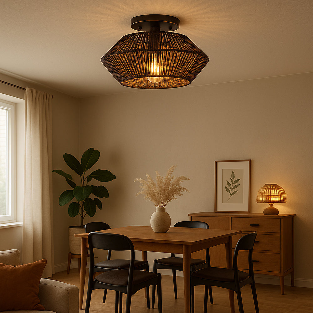 Bamboo Woven Ceiling Light Handcrafted Natural Shade - Product example