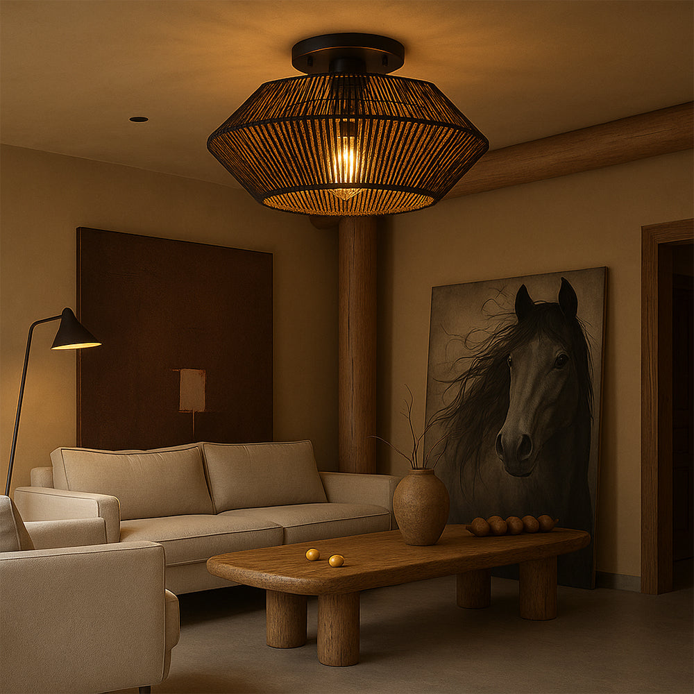 Bamboo Woven Ceiling Light Handcrafted Natural Shade - Product detail 6