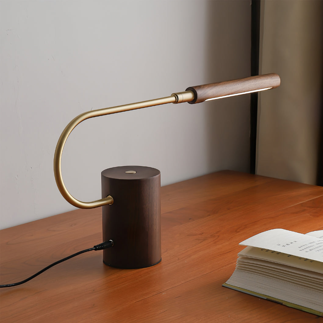 Modern LED Table Lamp Walnut Wood with Brass Accent - Product example