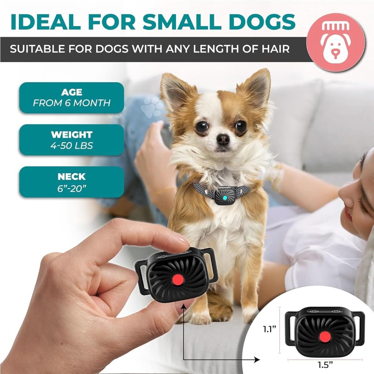 Anti Bark Collar Small Dogs Gentle Sound Vibration Training - Detailed view