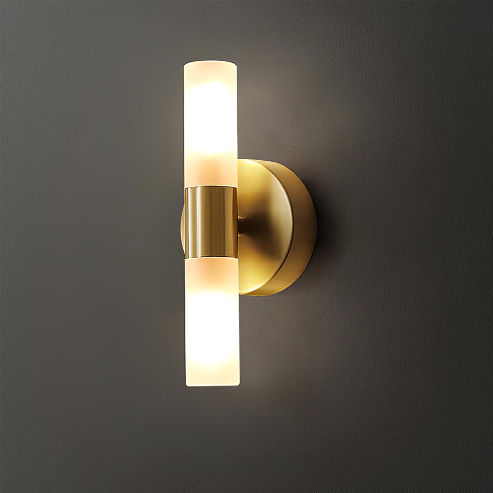 Modern Wall Sconce Dual Cylinder Gold Finish - Detailed view