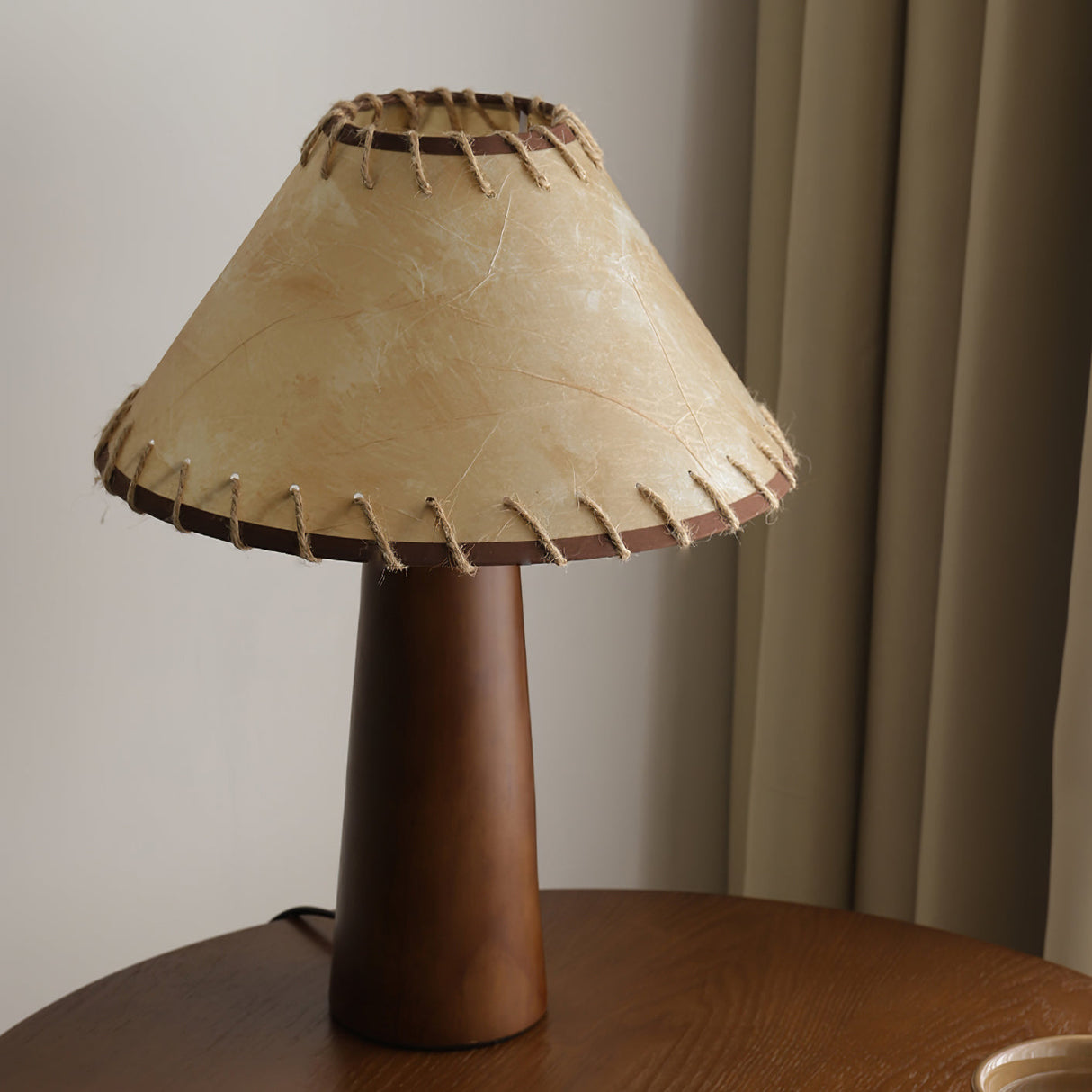 Mid-Century Table Lamp Solid Wood Base With Stitched Shade - Product detail 10