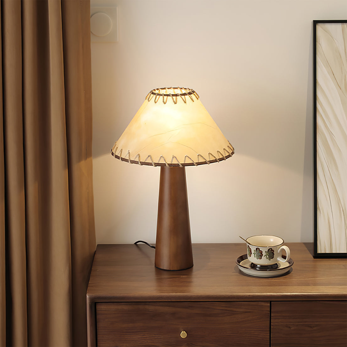 Mid-Century Table Lamp Solid Wood Base With Stitched Shade - Product detail 16