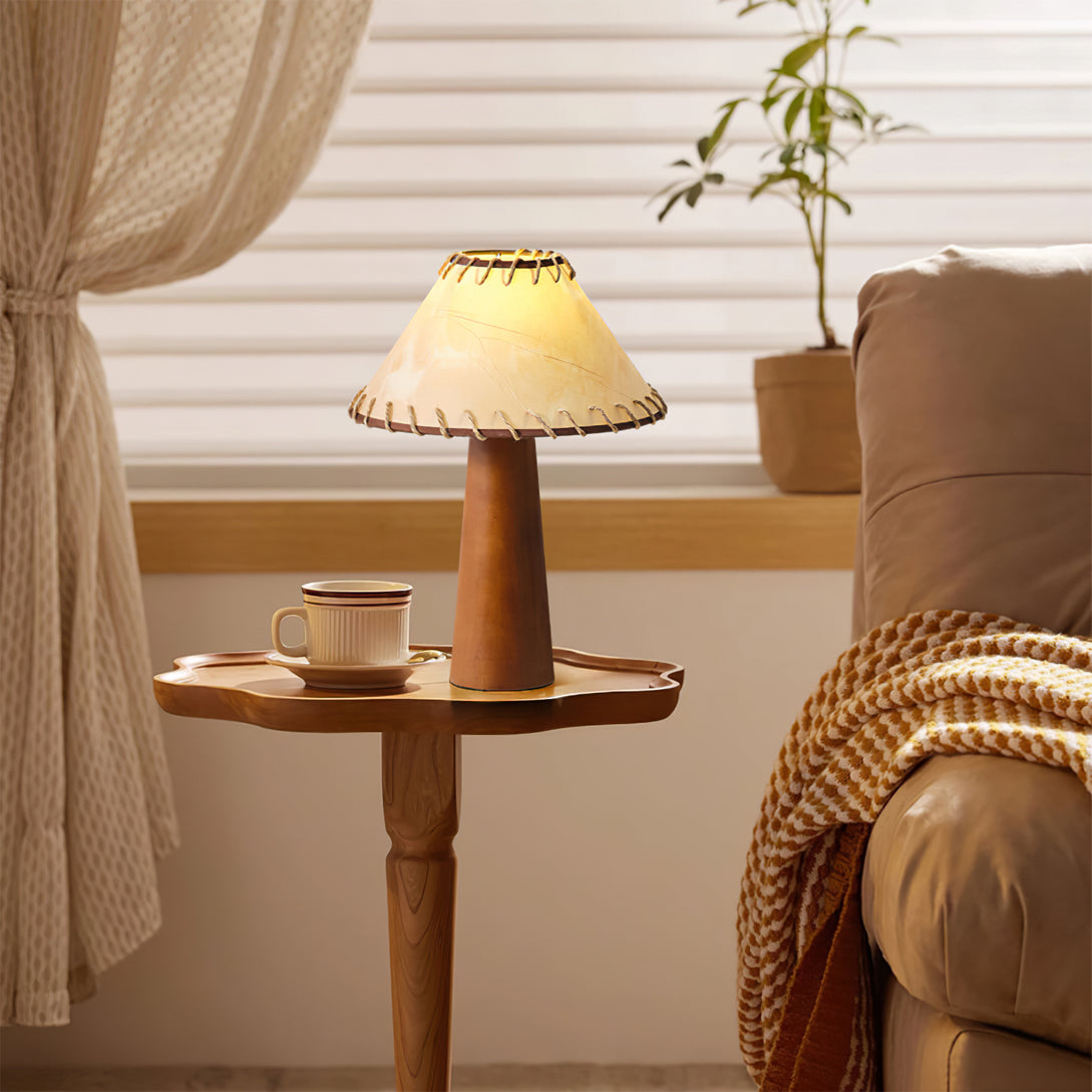Mid-Century Table Lamp Solid Wood Base With Stitched Shade - Product detail 9