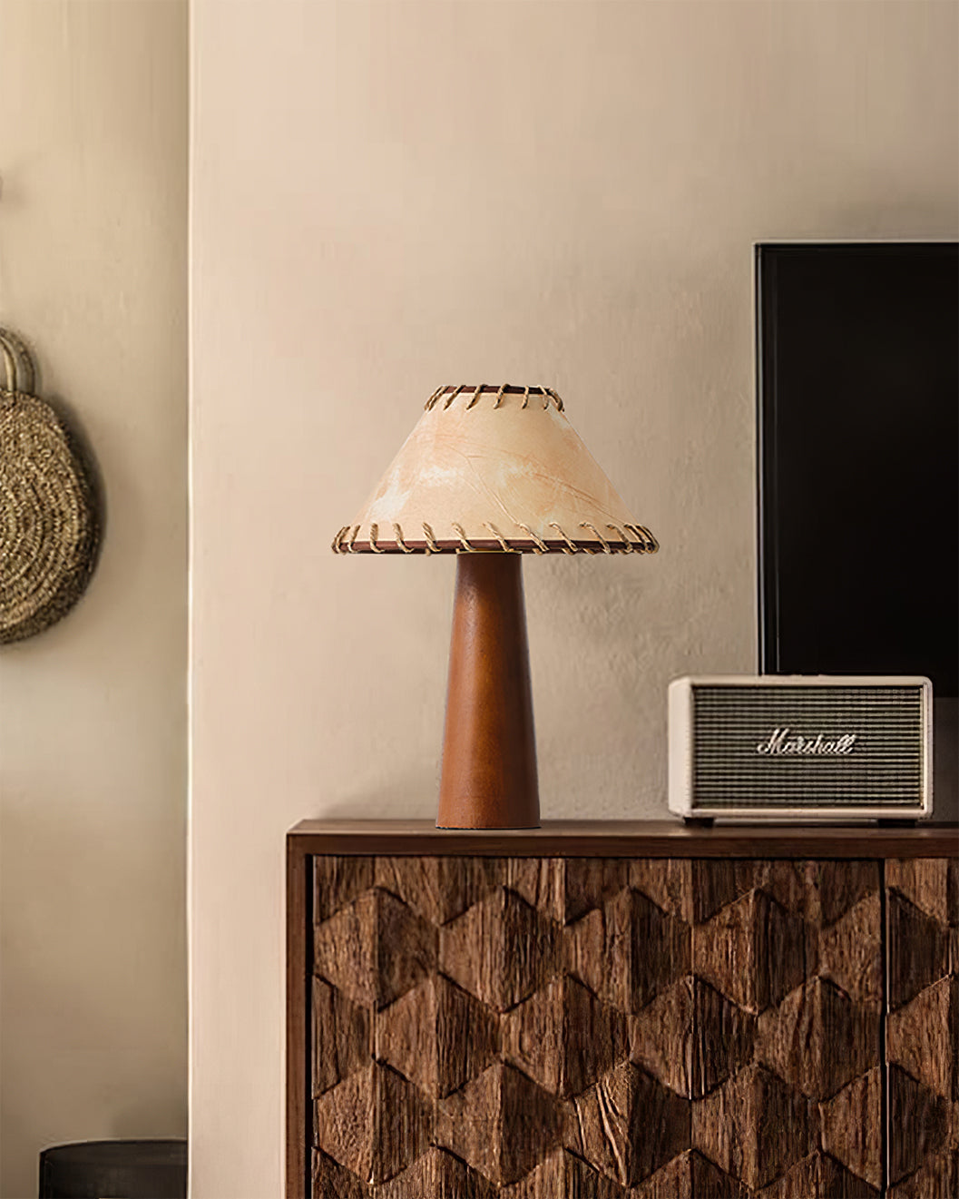 Mid-Century Table Lamp Solid Wood Base With Stitched Shade - Product detail 13
