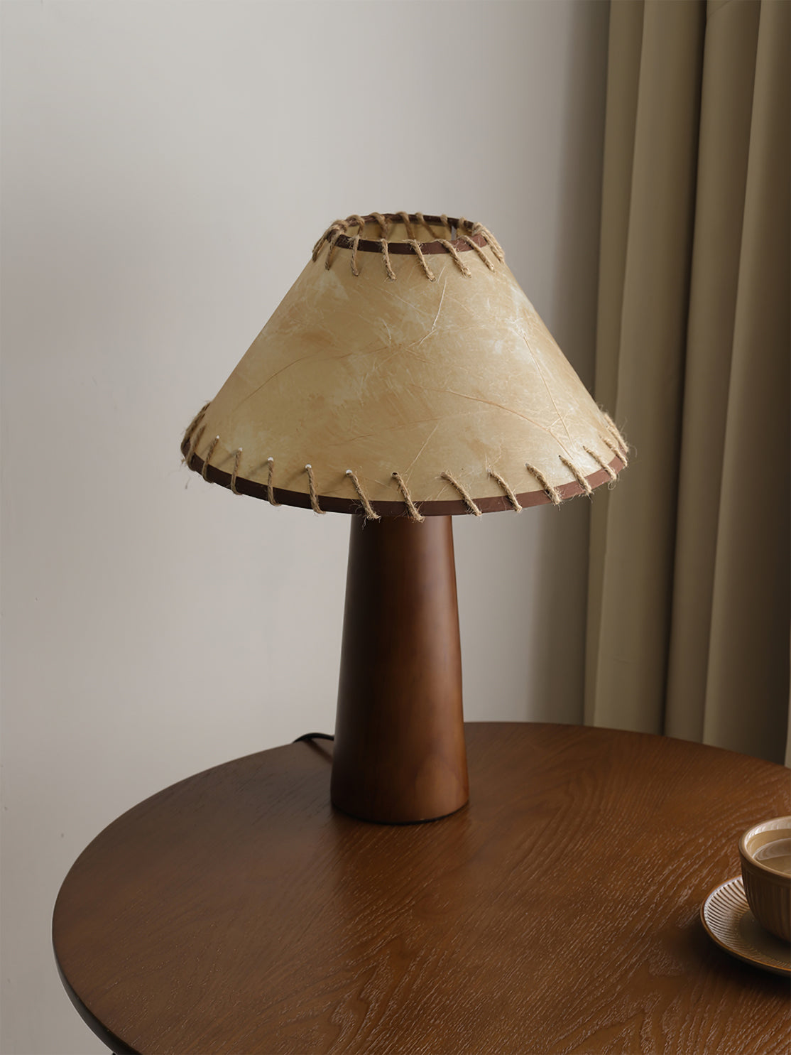 Mid-Century Table Lamp Solid Wood Base With Stitched Shade - Product detail 14