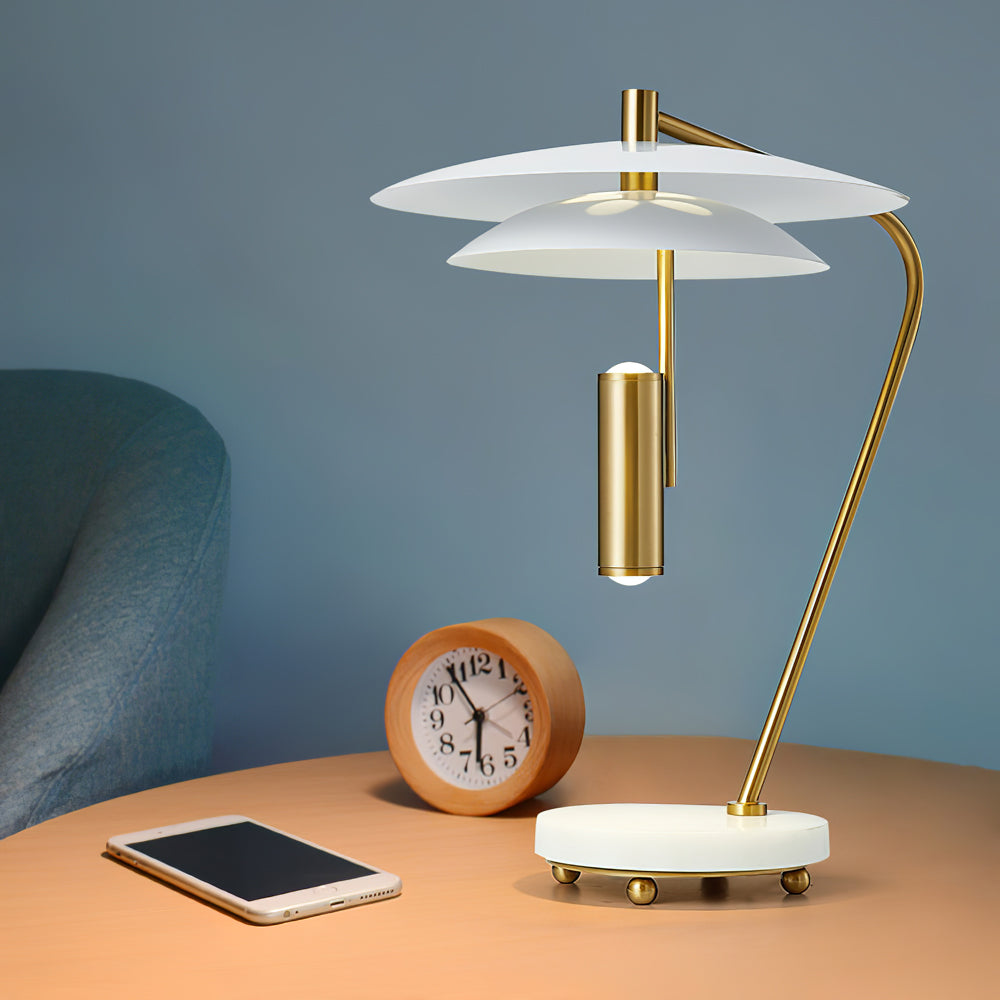 Modern Table Lamp White Aluminum and Marble Base - Detailed view