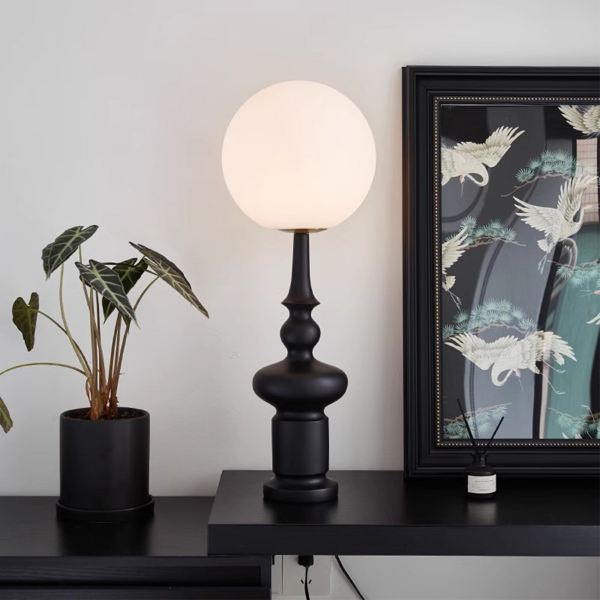 Modern Floor Lamp Bauhaus Black Metal Base With Globe Shade - Product example