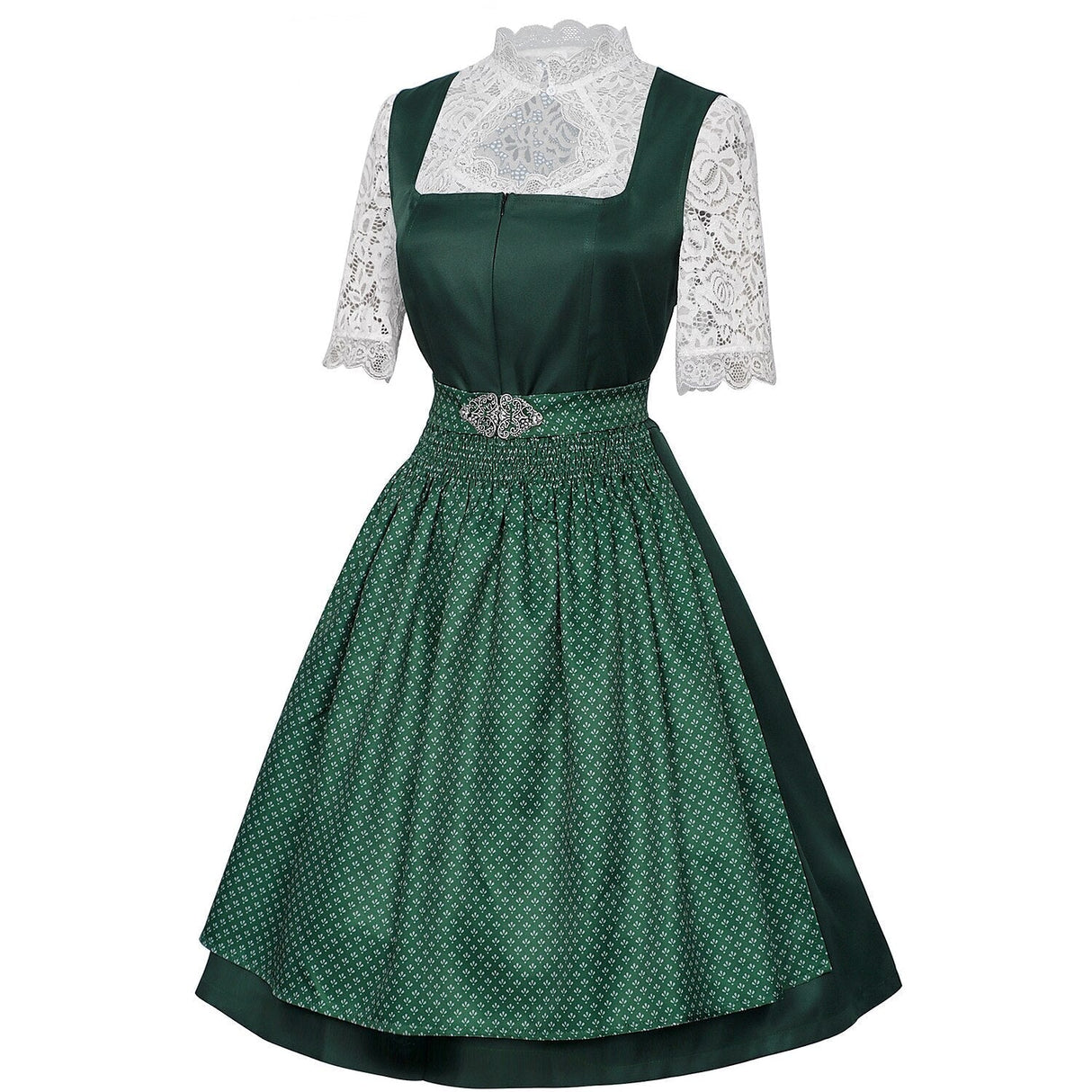 Traditional Dirndl Dress Emerald Green With Lace Blouse Apron - Product example