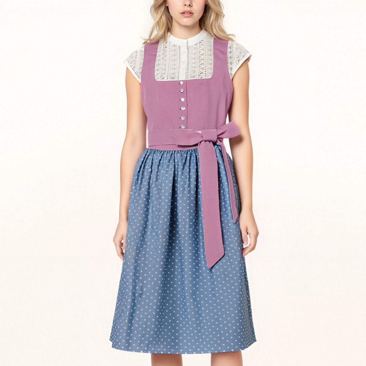 Traditional Dirndl Dress Mauve Bodice With Floral Cotton Skirt - Product showcase
