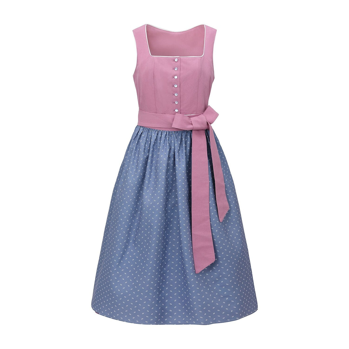 Traditional Dirndl Dress Mauve Bodice With Floral Cotton Skirt - Detailed view