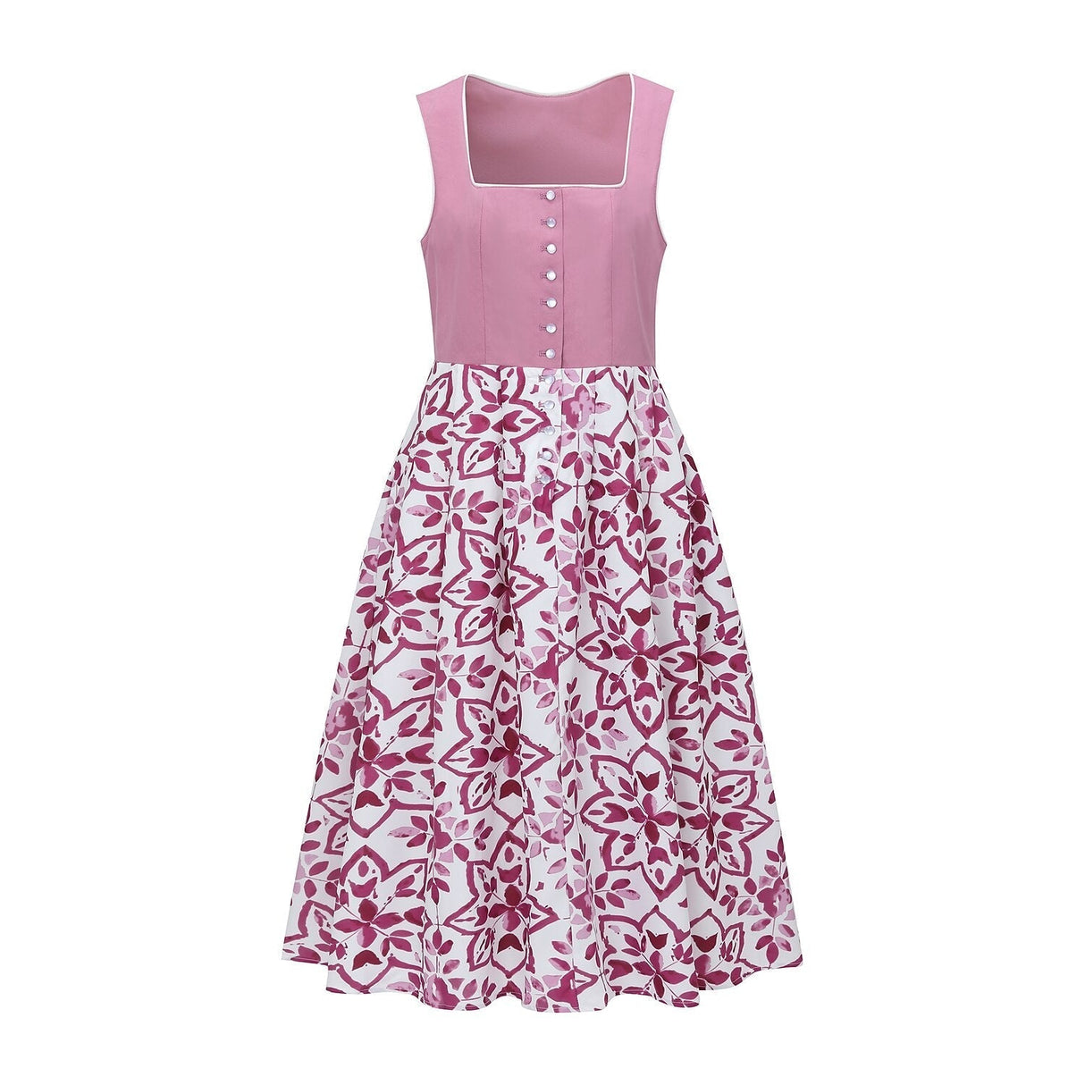Traditional Dirndl Dress Mauve Bodice With Floral Cotton Skirt - Product detail 4