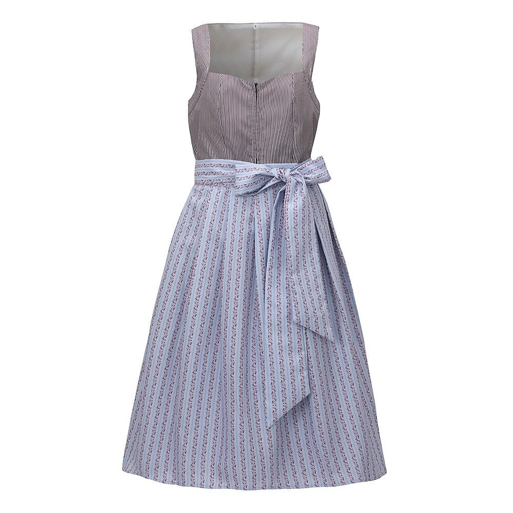 Traditional Dirndl Dress Bavarian Cotton With Striped Apron - Detailed view