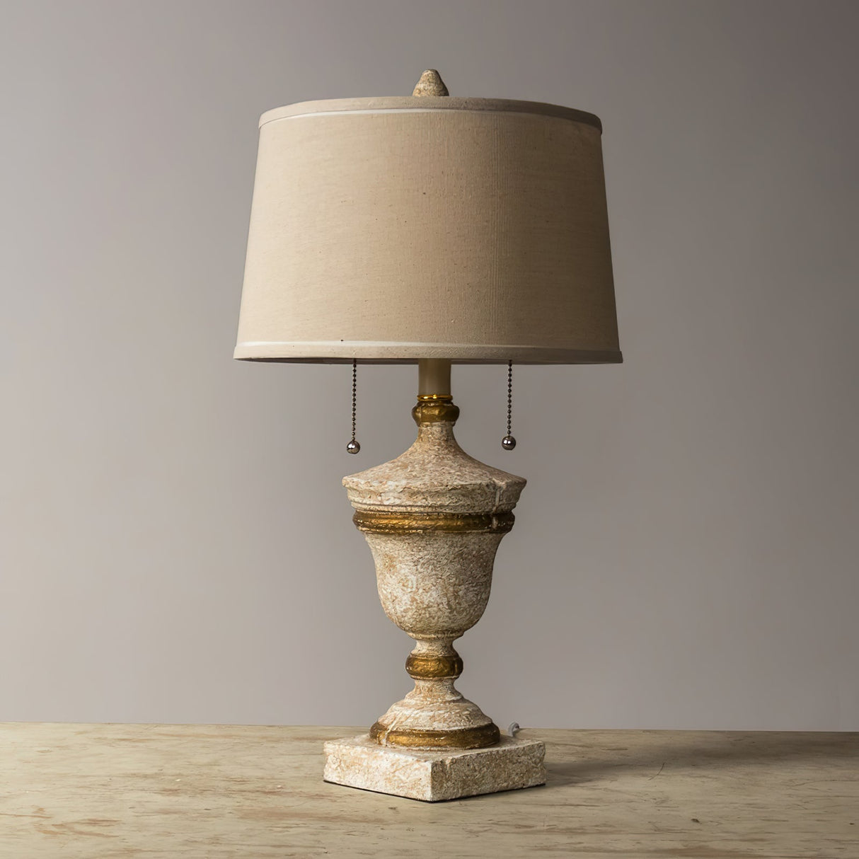 Vintage Table Lamp Antique White Base with Beige Shade - Product example